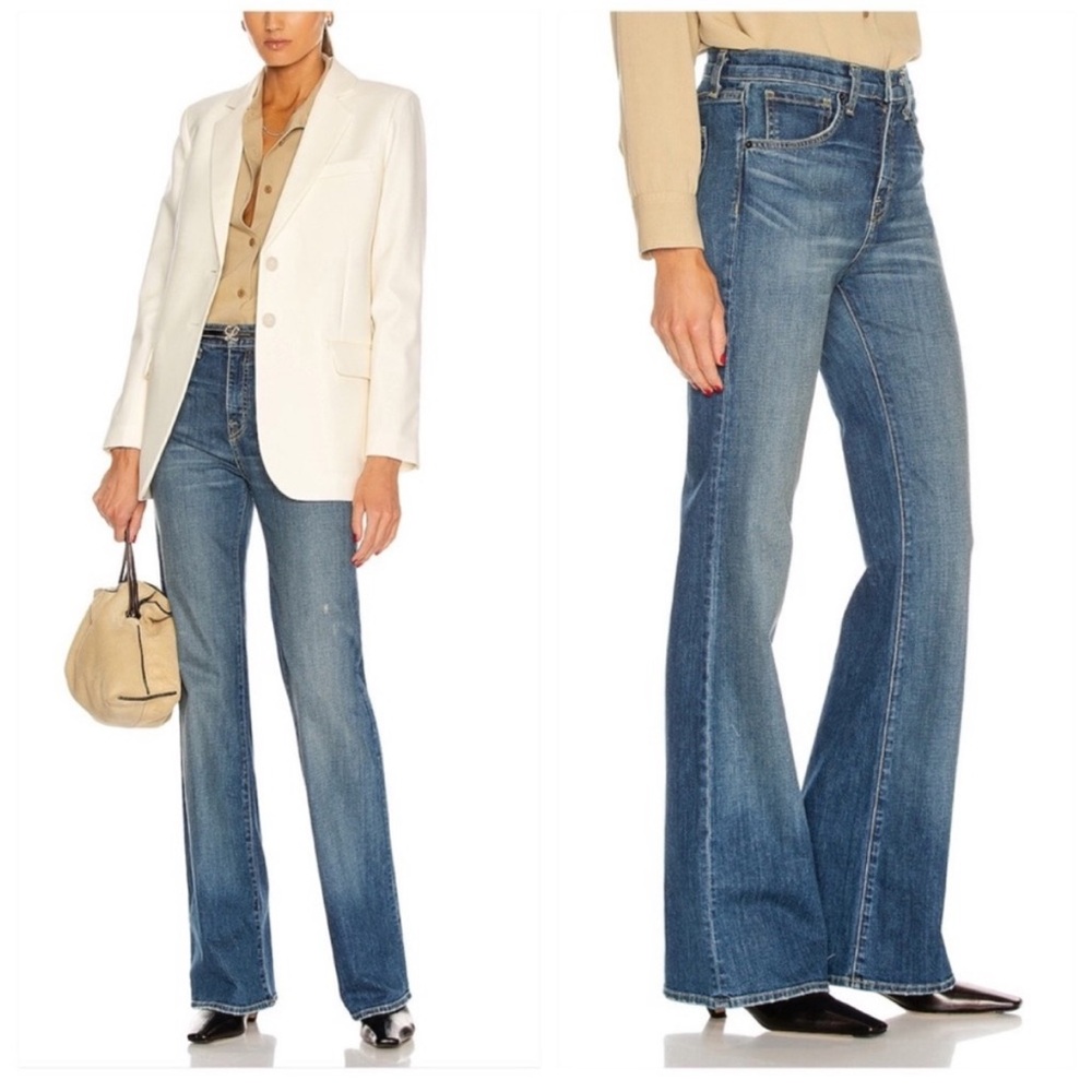 Nili Lotan Medium Blue Flare Wide-Leg Jeans